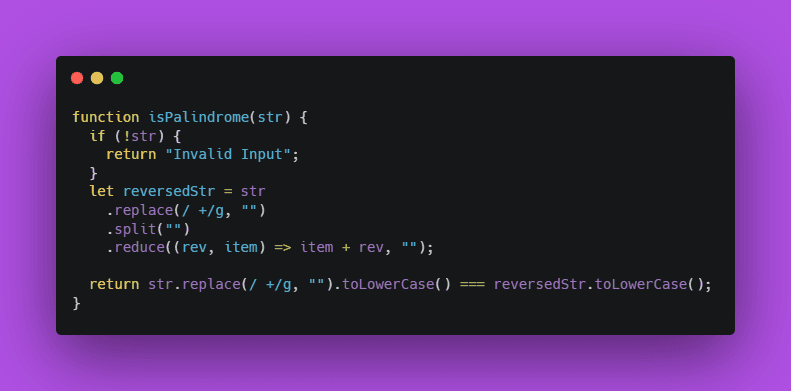 Palindrome Implementation - via JavaScript